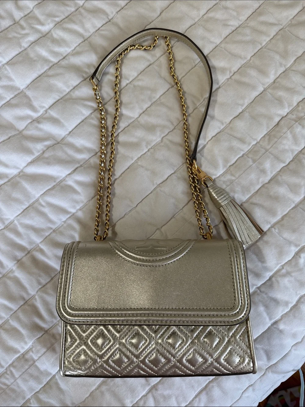 Tory Burch Fleming metallic small convertible shoulder bag